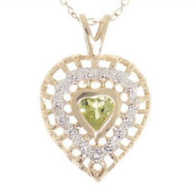 10KT Yellow Gold Heart Peridot Diamond Pendant w/ Chainyellow 