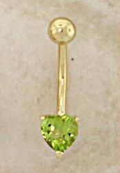 Peridot14K Gold Heart Belly Ring