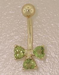 Peridot 14K Gold Heart Shamrock Belly Ringperidot 