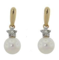 White Pearl and Diamond Genuine Gold Earringswhite 