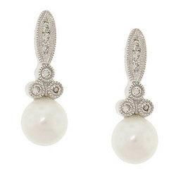 Pearl Diamond Dangle 14K White Gold Earringspearl 