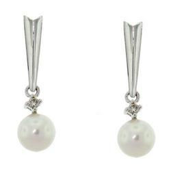 Pearl and Diamond Genuine White Gold Earringspearl 
