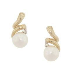 6mm White Pearl Diamond Gold Earringswhite 