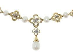 White Pearl and Diamond 14K Gold Necklacewhite 