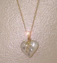 Mother of Pearl and Diamond Drop Dangle Gold Pendant Necklacemother 