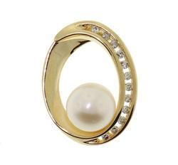 Pearl and Diamond Drop Dangle Gold Pendantpearl 