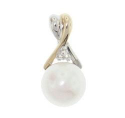 White Pearl and Diamond 14K Two-tone Gold Pendantwhite 