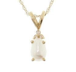 White Pearl and Diamond Gold Pendant Necklacewhite 