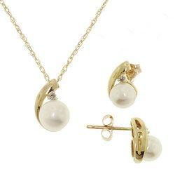 Pearl Diamond Genuine Gold Earring Pendant Set
