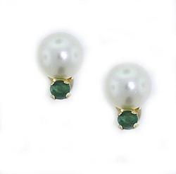 Pearl and Emerald Gold Stud Earringspearl 