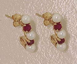 Pearl and Ruby 14K Gold J Hoop Earringspearl 