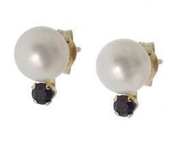 Pearl and Sapphire Gold Stud Earringspearl 