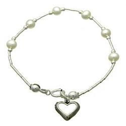 Childrens Pearl and Sterling Silver Heart Braceletchildrens 
