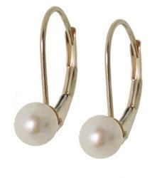 Pearl Genuine Gold Leverback Hoop Earringspearl 