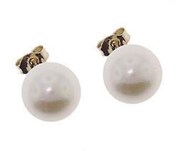 7.5mm White Pearl Genuine 14K Gold Earringswhite 