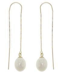 White Pearl 14K Gold Dangle Threader Earringswhite 