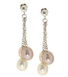 White Pink Peach Pearl Sterling Silver Dangle Earringswhite 