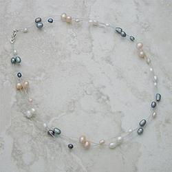 Sterling Silver and Multi-color Pearl Necklace