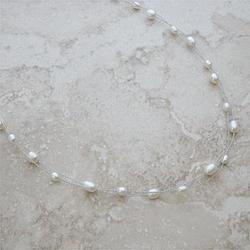 White Pearl Sterling Silver  Wire Necklace