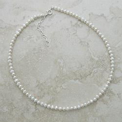 Sterling Silver Adjustable White Pearl Necklace