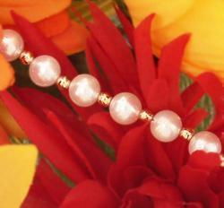 White Pearl and 14K Gold Bead Necklace