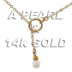 21in White Pearl 14K Gold Lariat Necklace Lariat