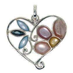 Multicolor Mother of Pearl Sterling Silver Dangle Heart Flower Pendantmulticolor 