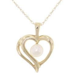 White Pearl and Gold Heart Pendant Necklace