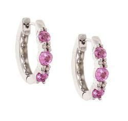 Pink Sapphire Diamond 14K White Gold Filigree Hoop Earringspink 