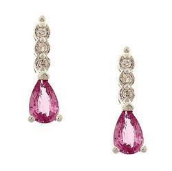 Pear Cut Pink Sapphire Diamond 14K White Gold Stud Earringspear 