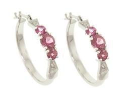 Pink Sapphire and Diamond 14K White Gold Hoop Earringspink 