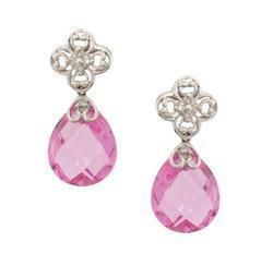 Briolette Pink Sapphire Diamond White Gold Dangle Earringsbriolette 