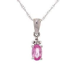 Oval Cut Pink Sapphire Diamond White Gold Dangle Pendant Necklace