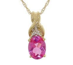 Oval Cut Pink Sapphire Diamond Gold Pendant Necklace