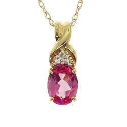Oval Cut Pink Sapphire Diamond Gold Pendant Necklace