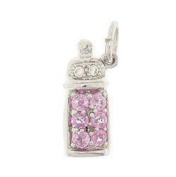 Pink Sapphire and Diamond 14K White Gold Drop Baby Bottle Pendantpink 