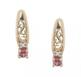 10K Gold Filigree Stud Earrings Pink Tourmaline Diamondgold 