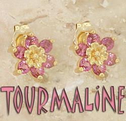 Pink Tourmaline and Gold Flower Cluster Earringspink 