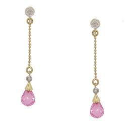 Briolette Cut Pink Topaz Diamond Gold Beaded Dangle Drop Earringsbriolette 