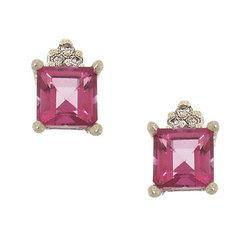 Princess Cut Pink Topaz Diamond 14K White Gold Stud Earringsprincess 