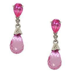 Briolette and Pear Cut Pink Topaz Diamond White Gold Dangle Earringsbriolette 
