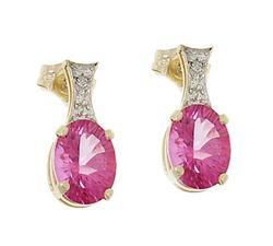 Radiant Pink Topaz Diamond 14K Gold Stud Earringsradiant 