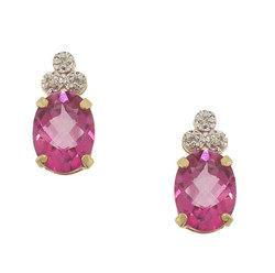Pink Topaz and Diamond 14K Gold Stud Earringspink 