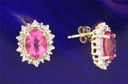 Pink Topaz and Diamond 14K Gold Earringspink 