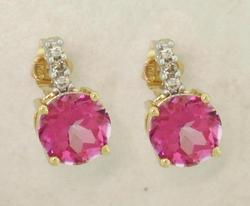 Pink Topaz and Diamond Gold Earringspink 