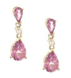 Pear cut Pink Topaz and Diamond Gold Dangle Earringspear 