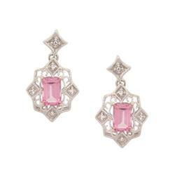 Emerald cut Pink Topaz Diamond 14K White Gold Earringsemerald 