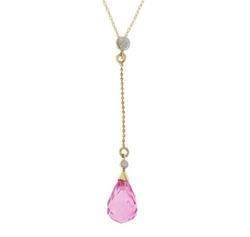 Briolette Cut Pink Topaz Diamond 14K Gold Beaded Dangle Drop Pendant Necklace