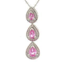Pear Cut Pink Topaz Diamond White Gold Dangle Drop Pendant Necklace