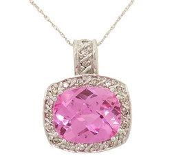 Pink Topaz Diamond White Gold Pendant Necklace
